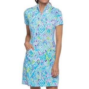 Ibkul Tillie Jade Colorful 1/4 Zip Athleisure Golf Dress LARGE Pockets